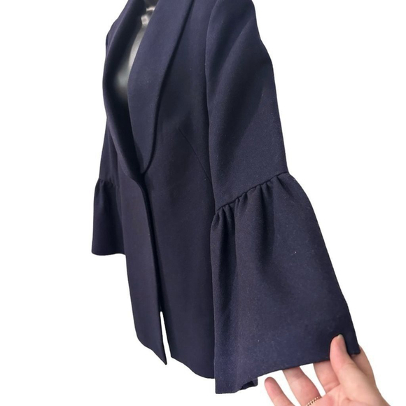 EXPRESS Navy Blue Wool Blend Coat Women's Small Lined Button Bell Sleeve Pockets - Picture 2 of 11
